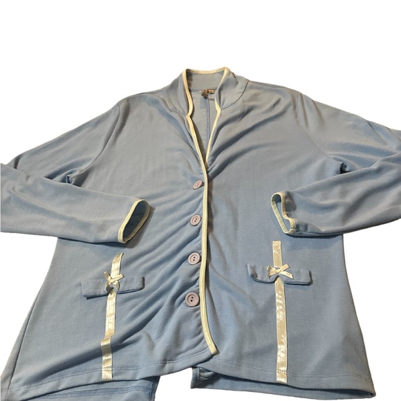 SUSAN LAWRENCE 4 Buttons cardigan with bow accents Light Blue in Xl - Picture 3 of 11